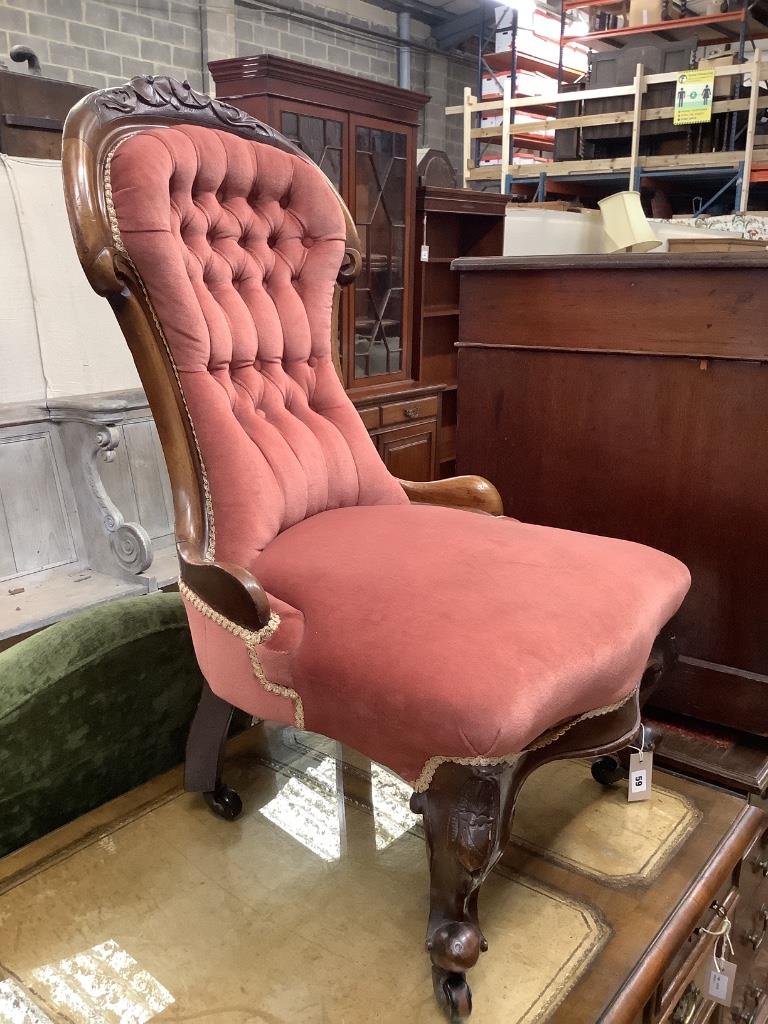 A Victorian mahogany framed buttoned back nursing chair